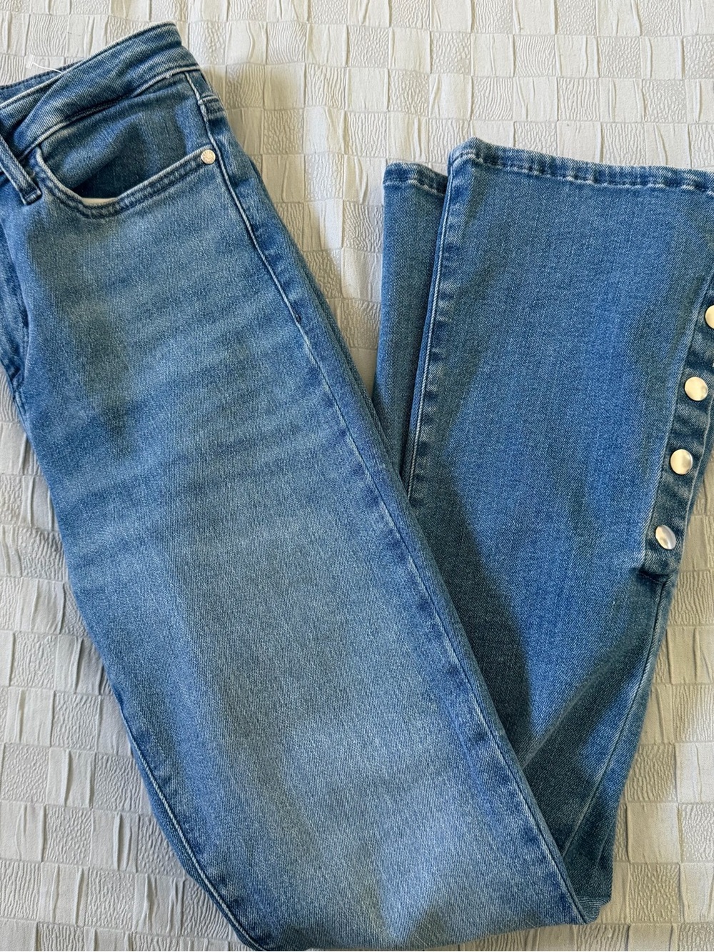Guess Women's Blue Bootcut Jeans with Side Button Detail